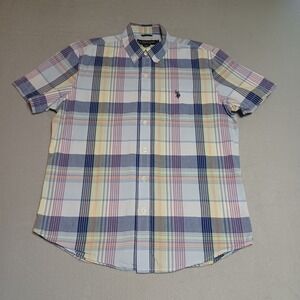 US Polo Assn Mens Plaid Short Sleeve Button Down Shirt‎ Blue Multi Medium 11D791